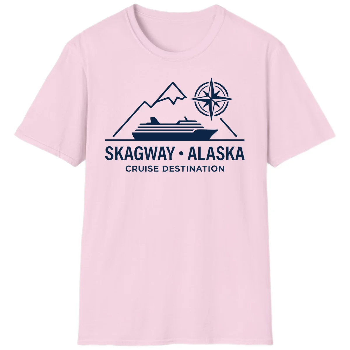 Skagway Alaska Mountain Cruise Compass Journey T-Shirt in Light Pink