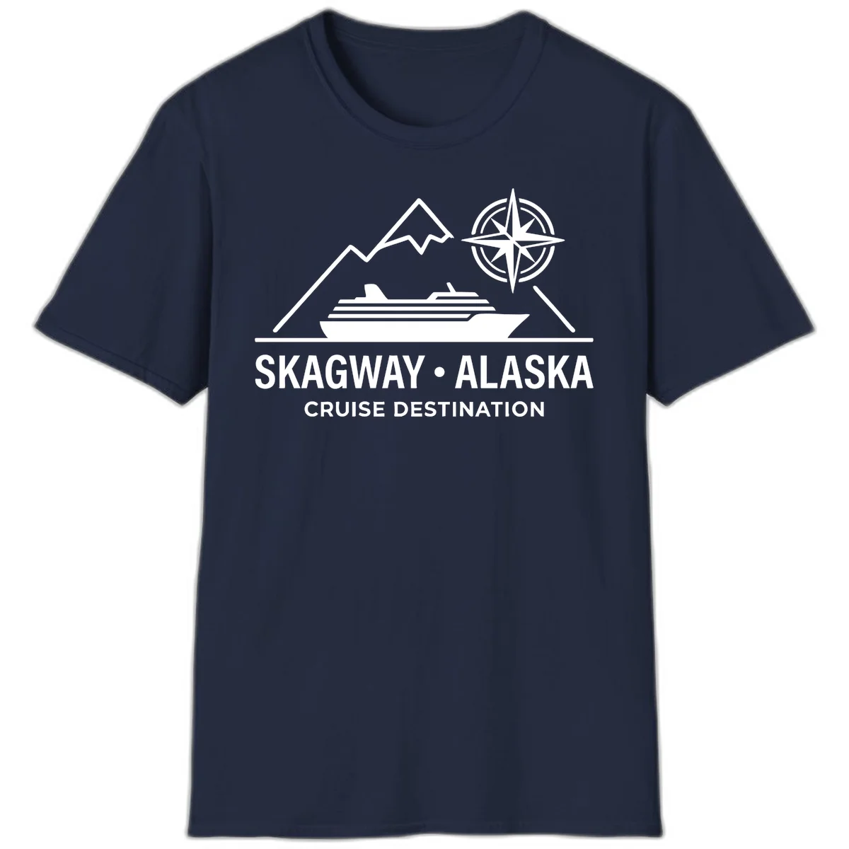 Skagway Alaska Mountain Cruise Compass Journey T-Shirt in Navy