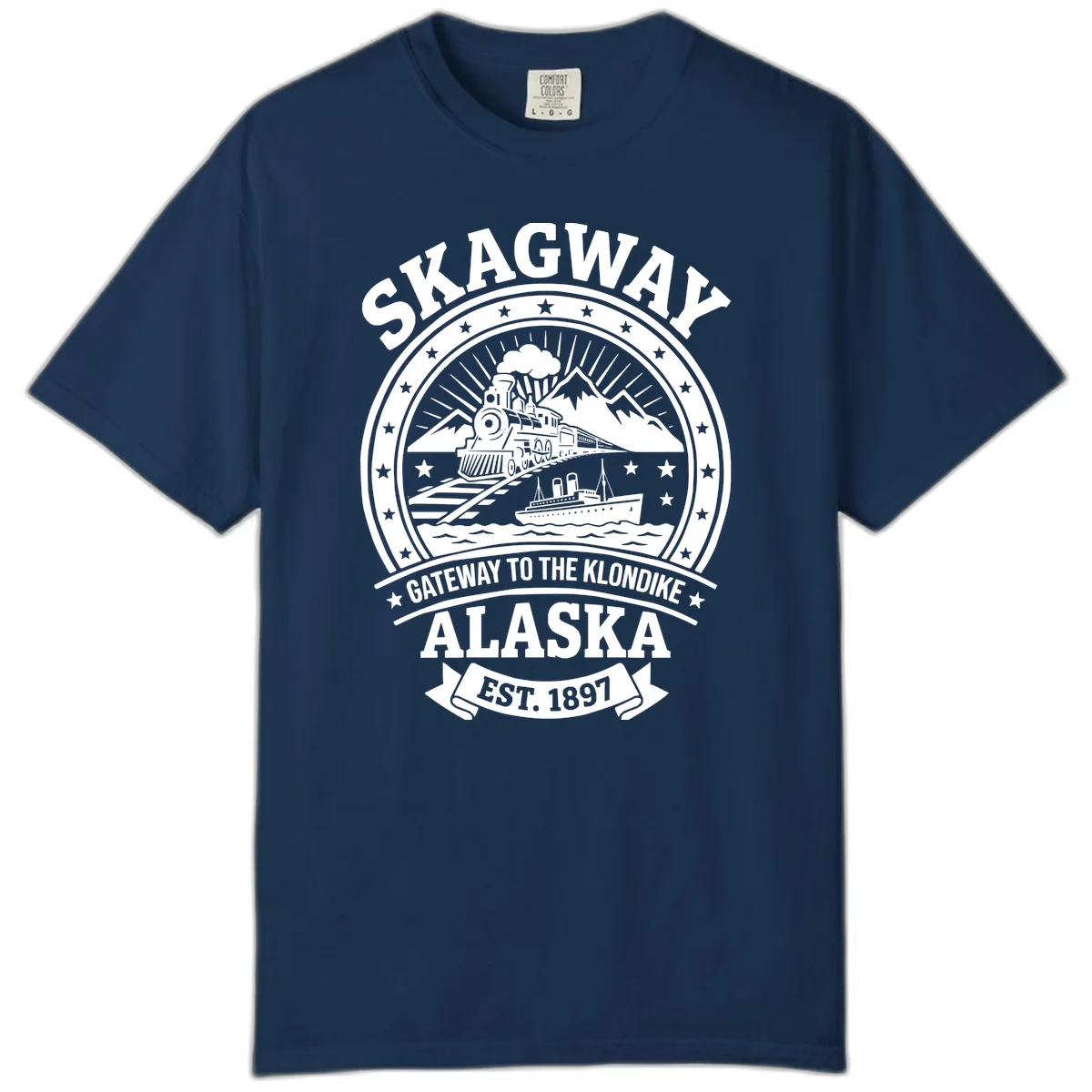 Skagway Gateway to the Klondike Comfort Color T-Shirt in Navy
