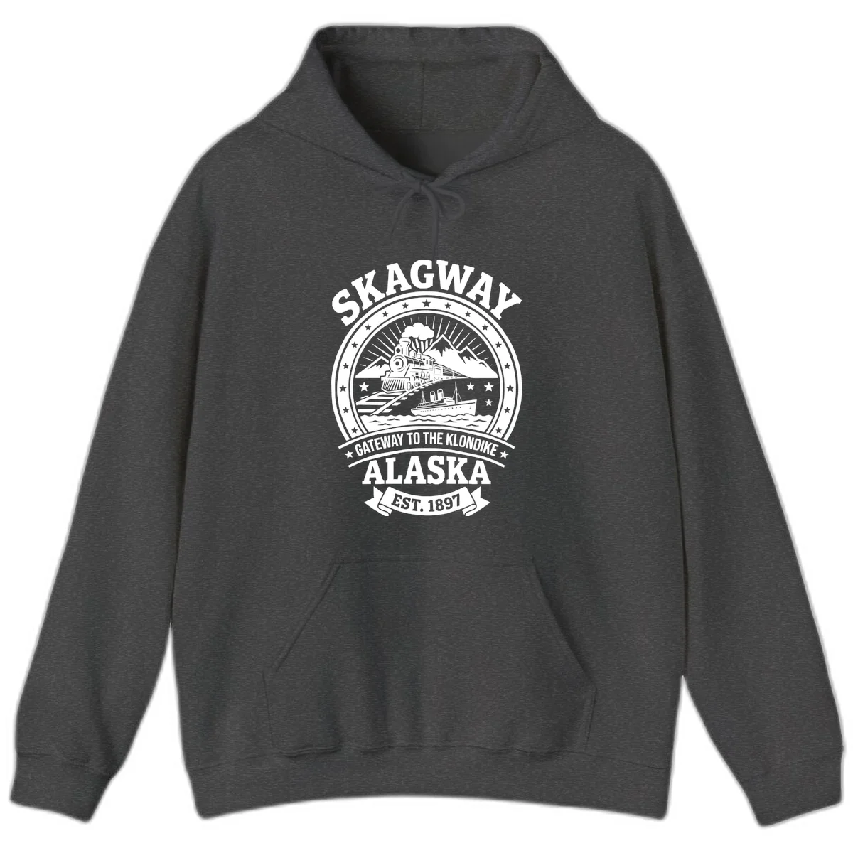 Skagway Gateway to the Klondike Hoodie in Dark Heather
