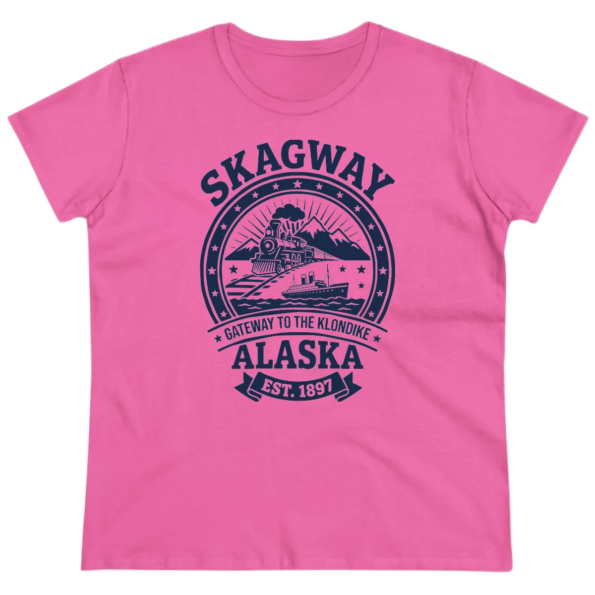 Skagway Gateway to the Klondike Ladies Tee in Azalea