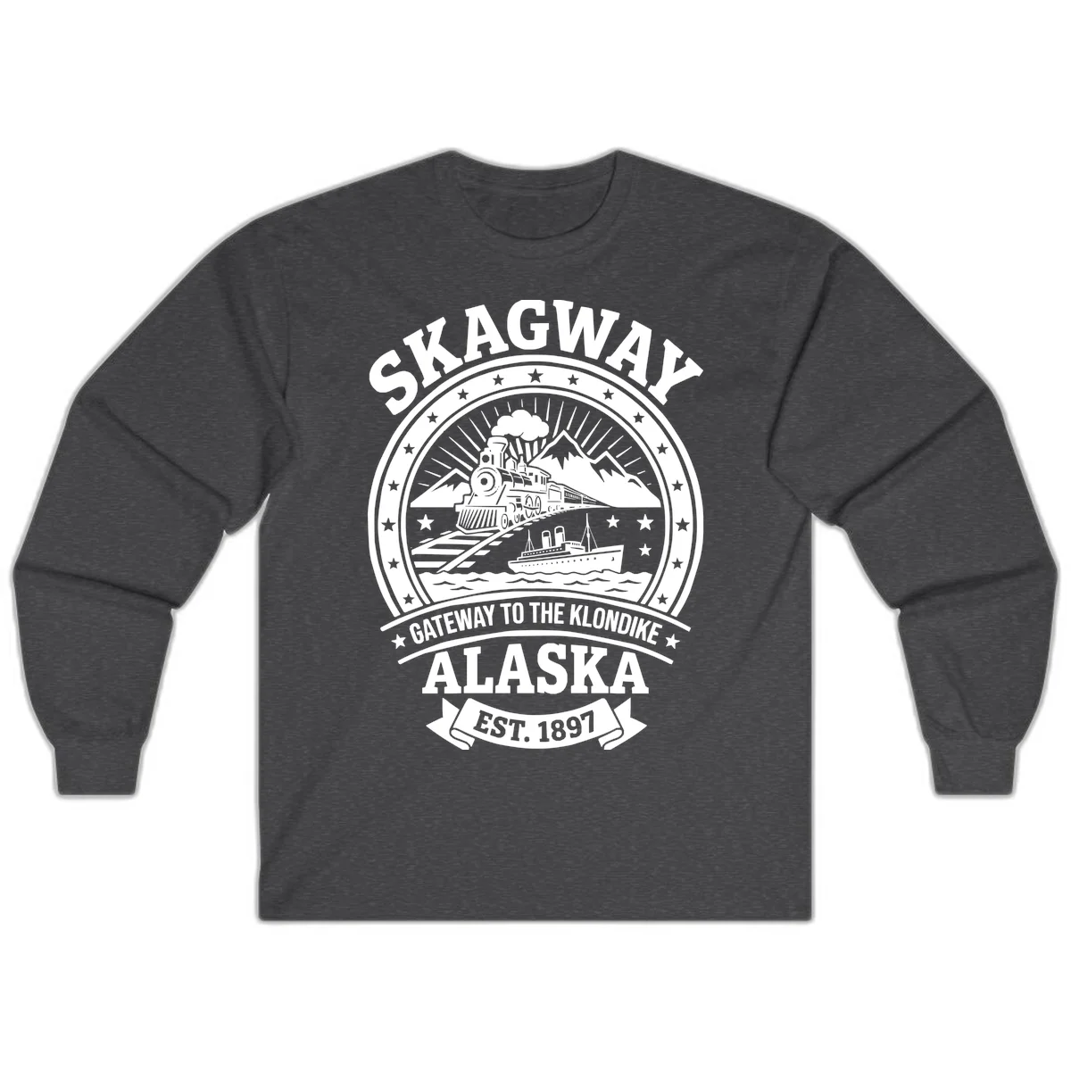 Skagway Gateway to the Klondike Long Sleeve in Dark Heather
