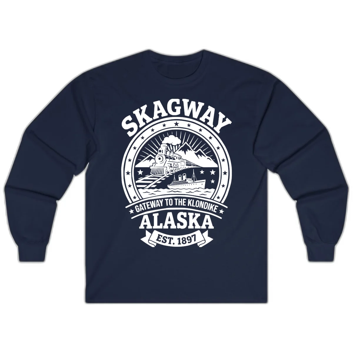 Skagway Gateway to the Klondike Long Sleeve in Navy