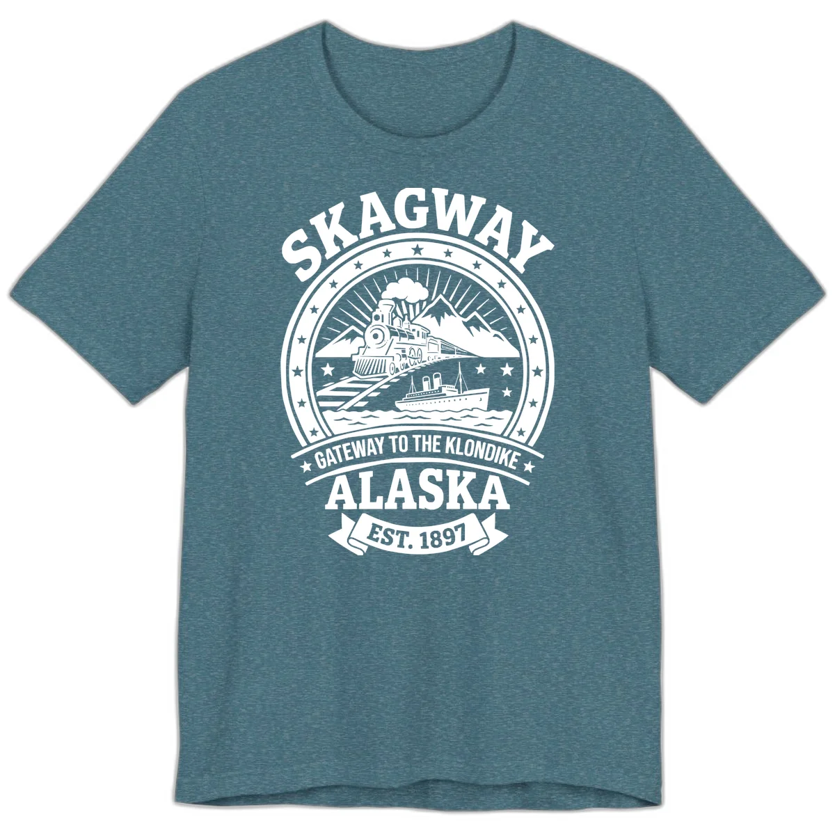 Skagway Gateway to the Klondike Premium T-Shirt in Heather Deep Teal