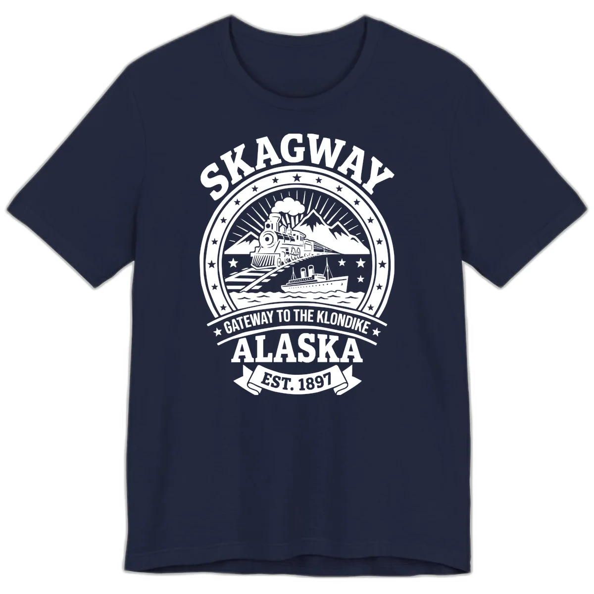 Skagway Gateway to the Klondike Premium T-Shirt in Navy