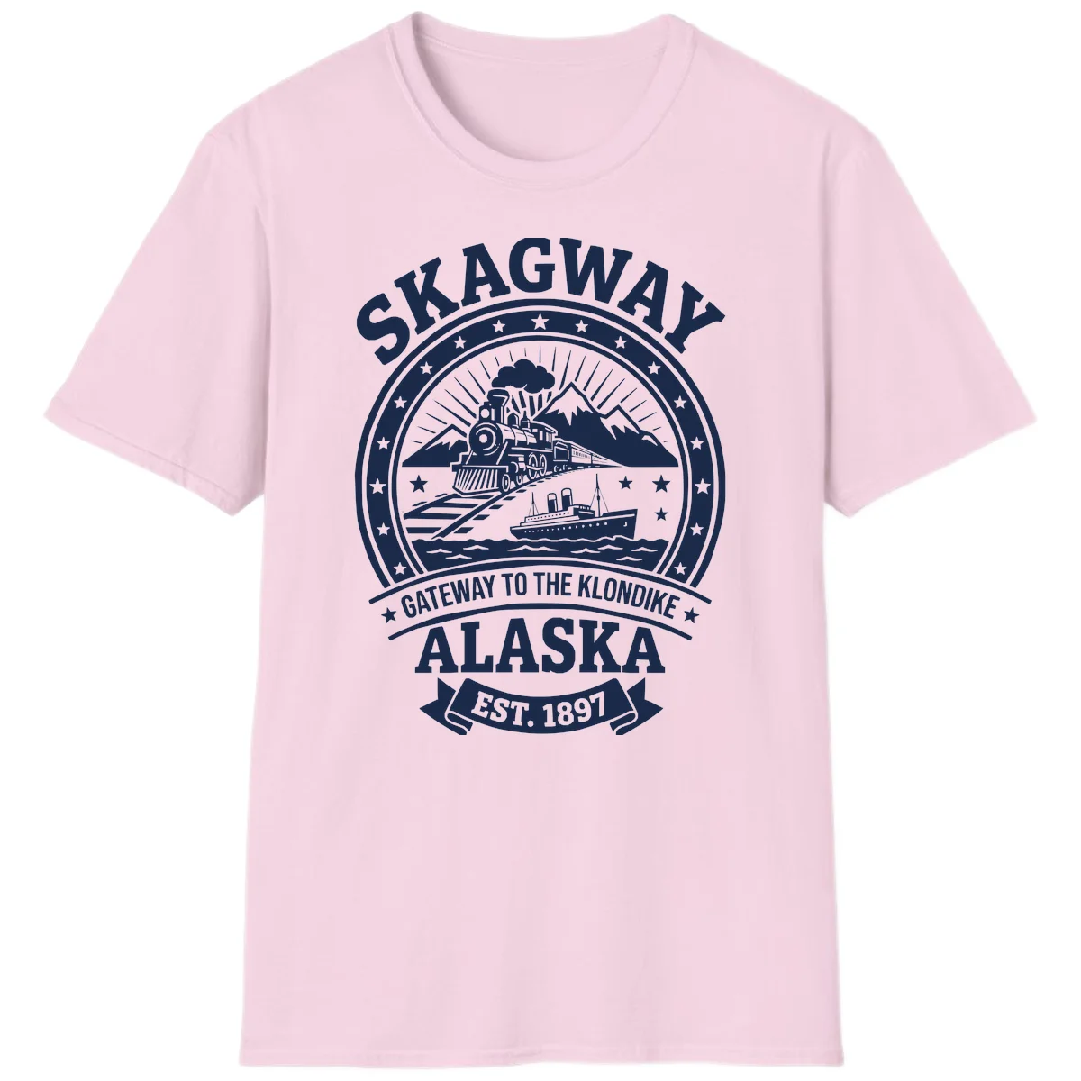 Skagway Gateway to the Klondike Vintage Badge T-Shirt in Light Pink