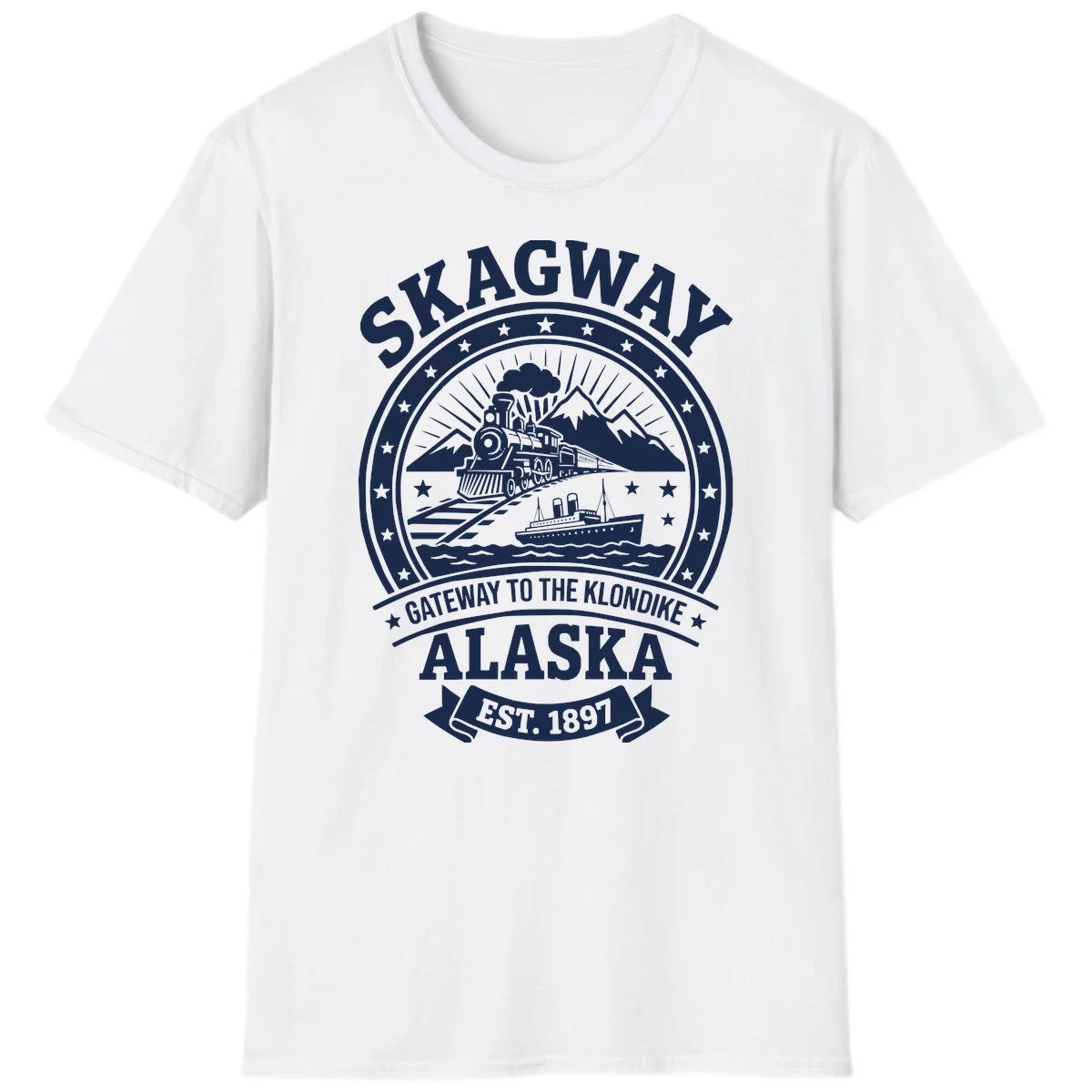Skagway Gateway to the Klondike Vintage Badge T-Shirt in White