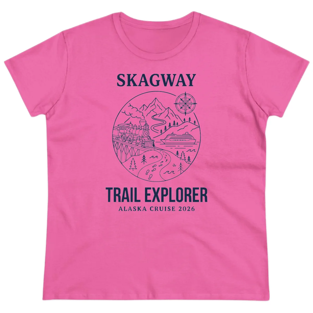 Skagway Trail Explorer Alaska Cruise Ladies Tee in Azalea