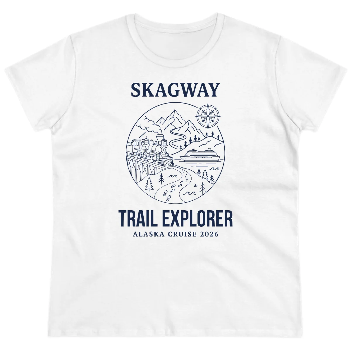 Skagway Trail Explorer Alaska Cruise Ladies Tee in White