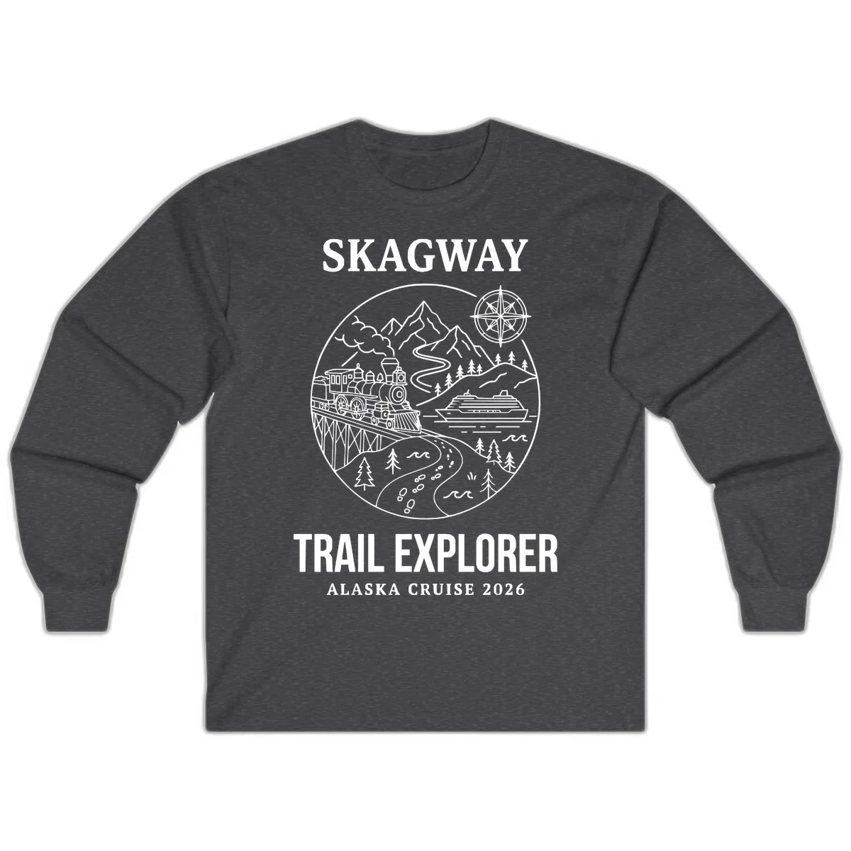Skagway Trail Explorer Alaska Cruise Long Sleeve in Dark Heather
