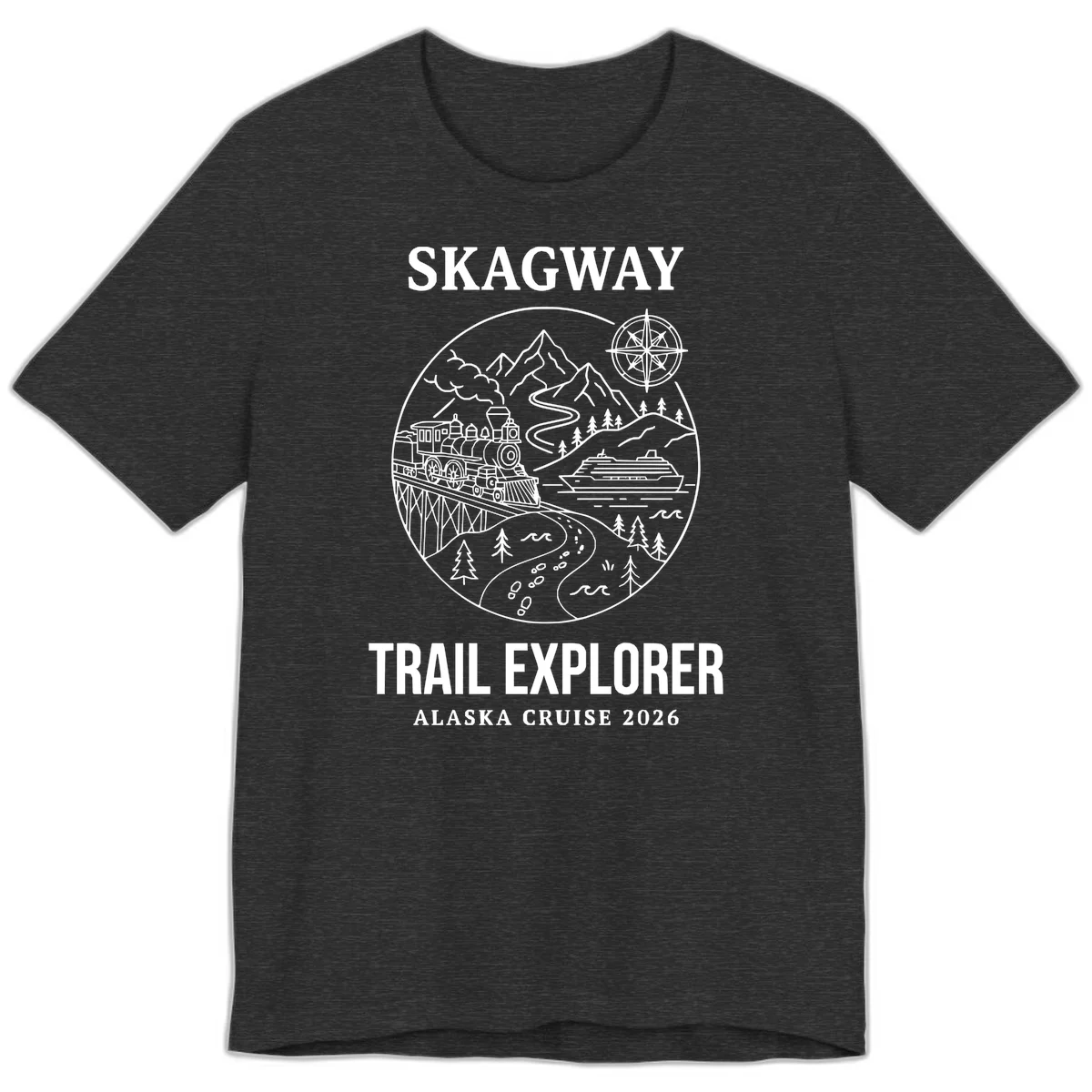 Skagway Trail Explorer Alaska Cruise Premium Tee in Dark Grey Heather