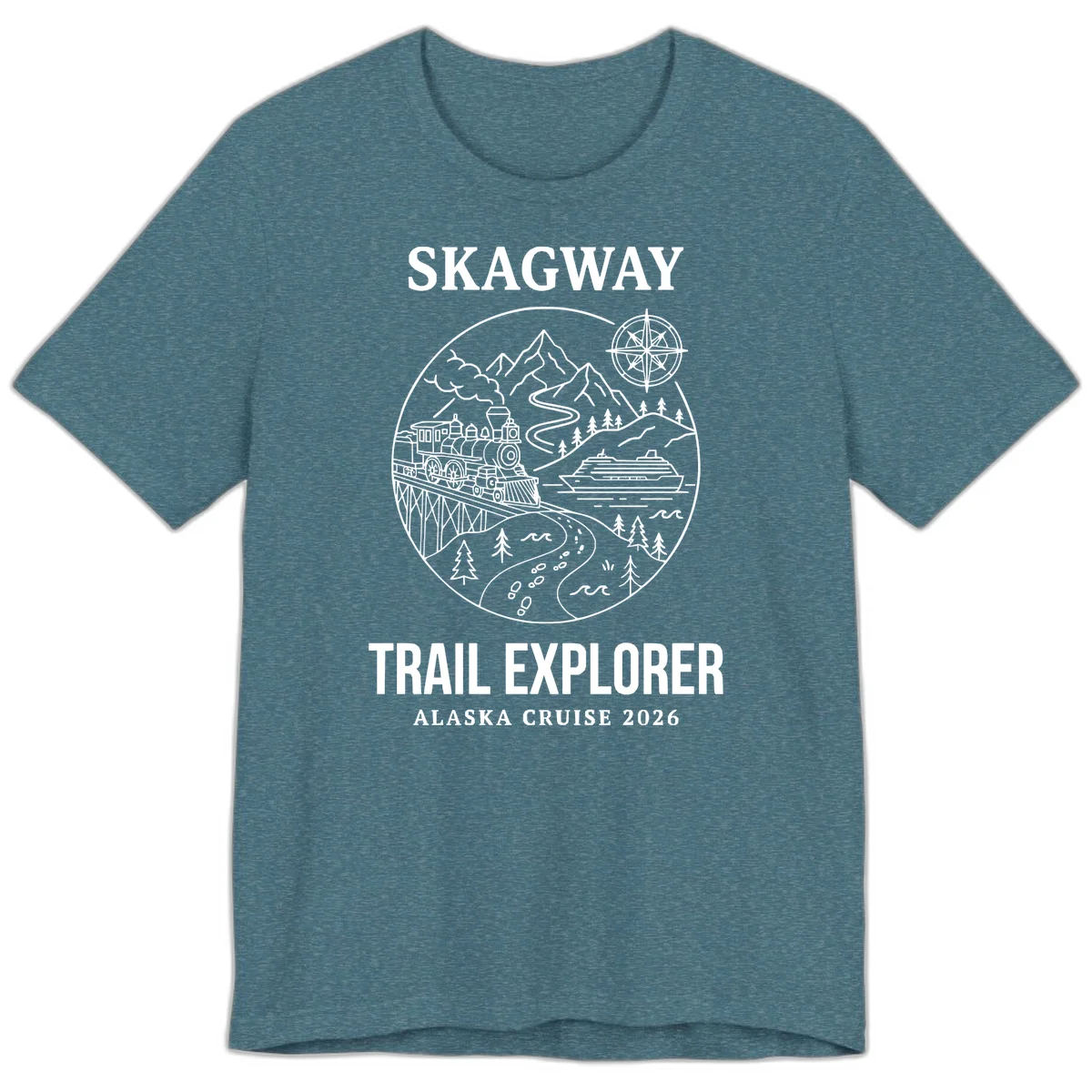 Skagway Trail Explorer Alaska Cruise Premium Tee in Heather Deep Teal