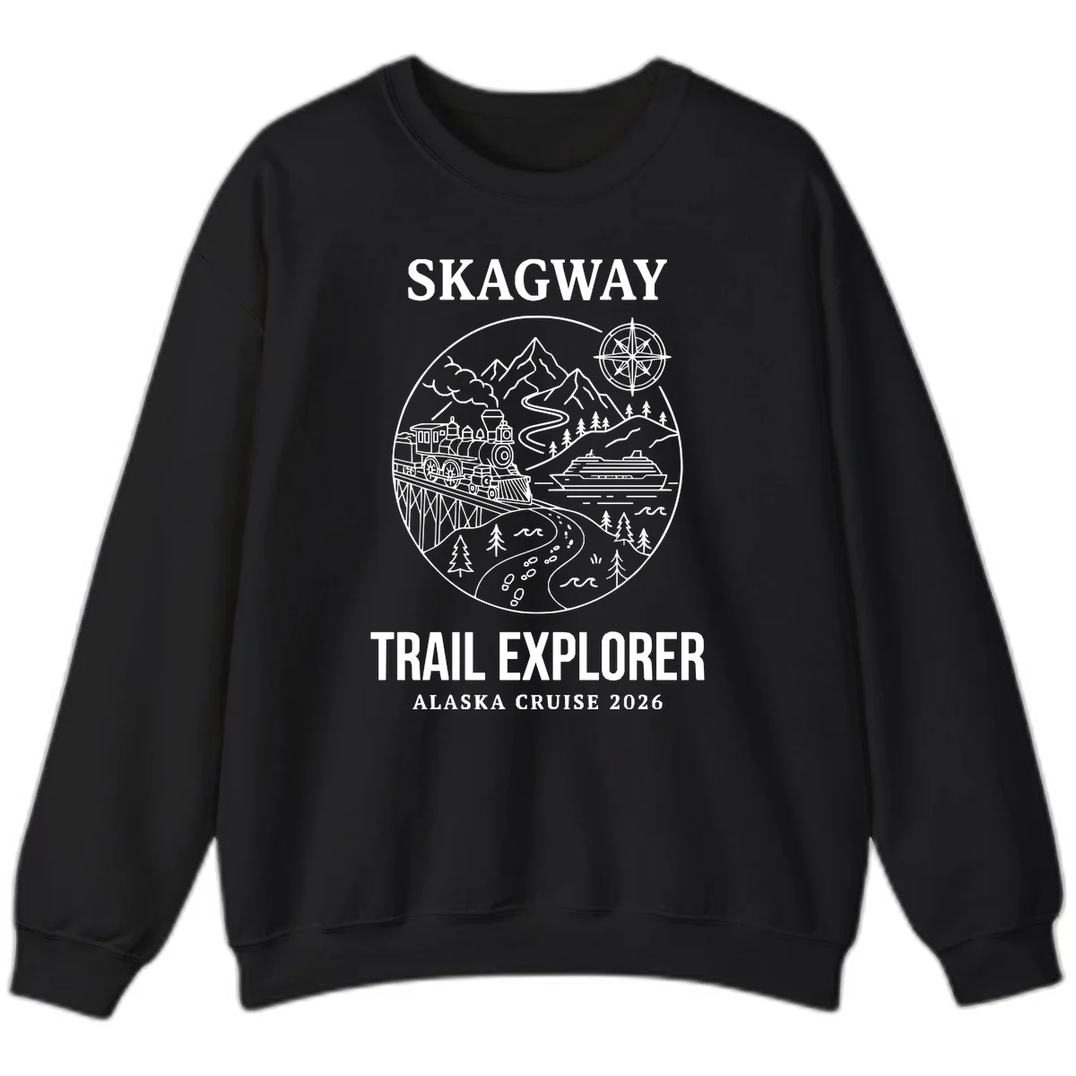 Skagway Trail Explorer Alaska Cruise Sweatshirt in Black