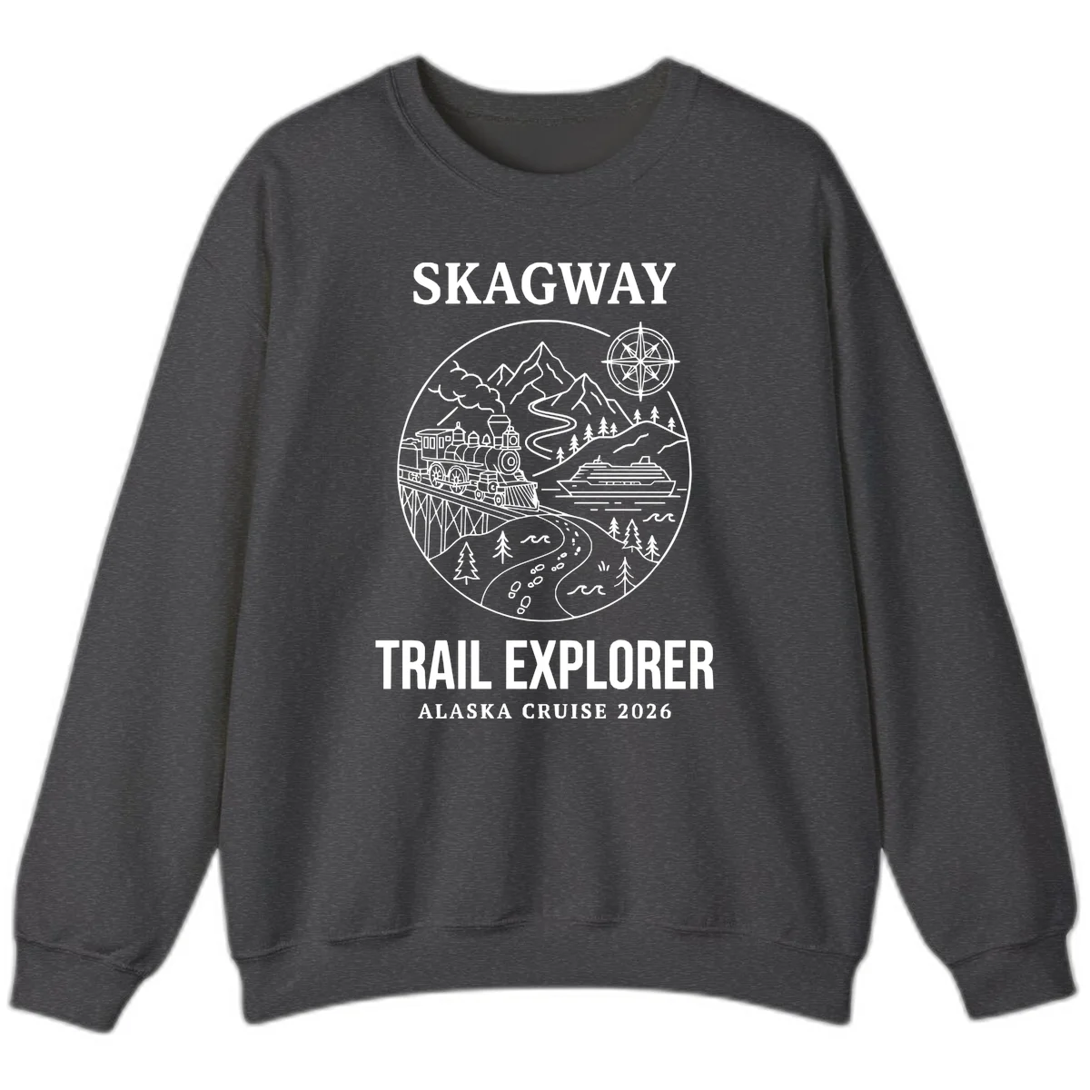 Skagway Trail Explorer Alaska Cruise Sweatshirt in Dark Heather