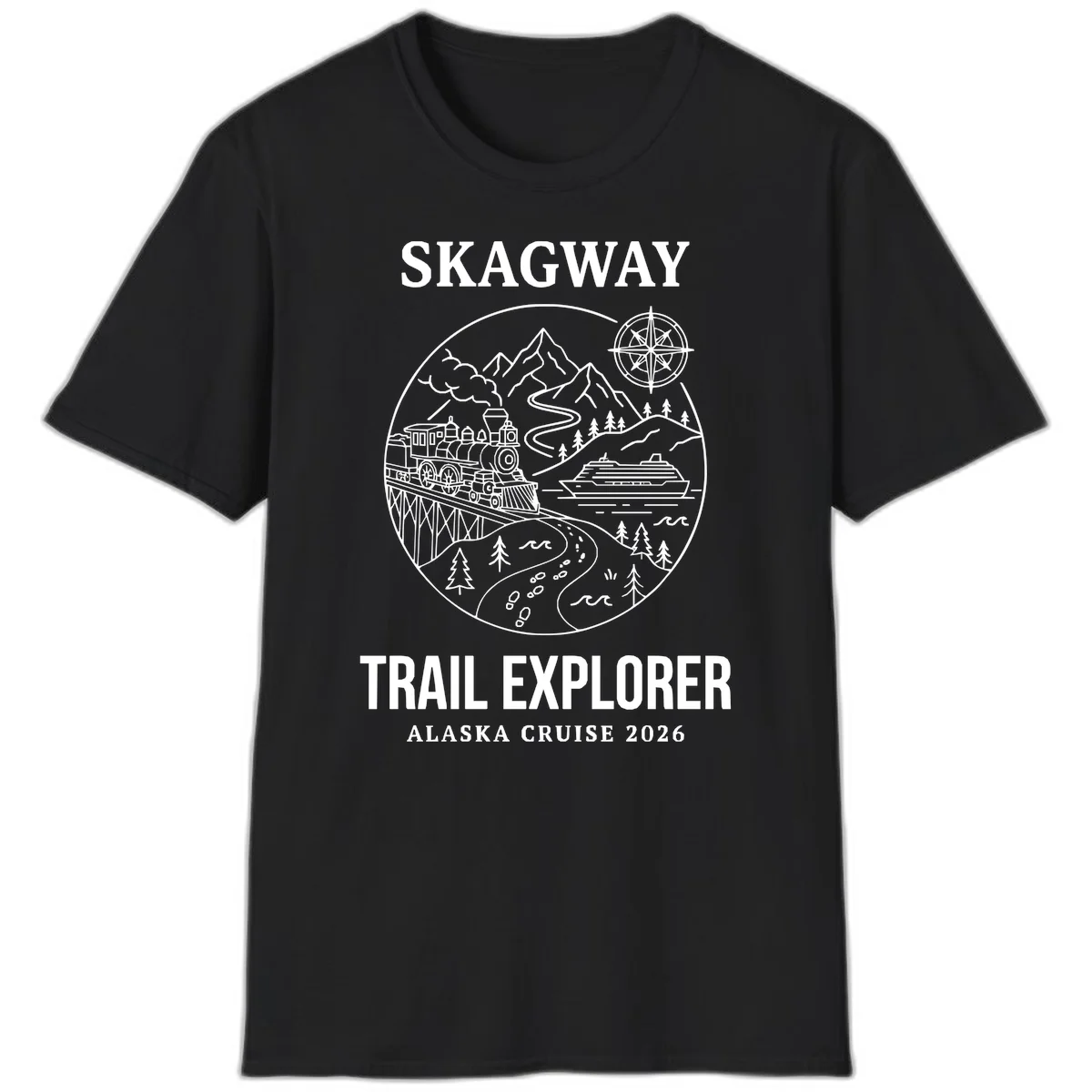 Skagway Trail Explorer Alaska Cruise T-Shirt in Black