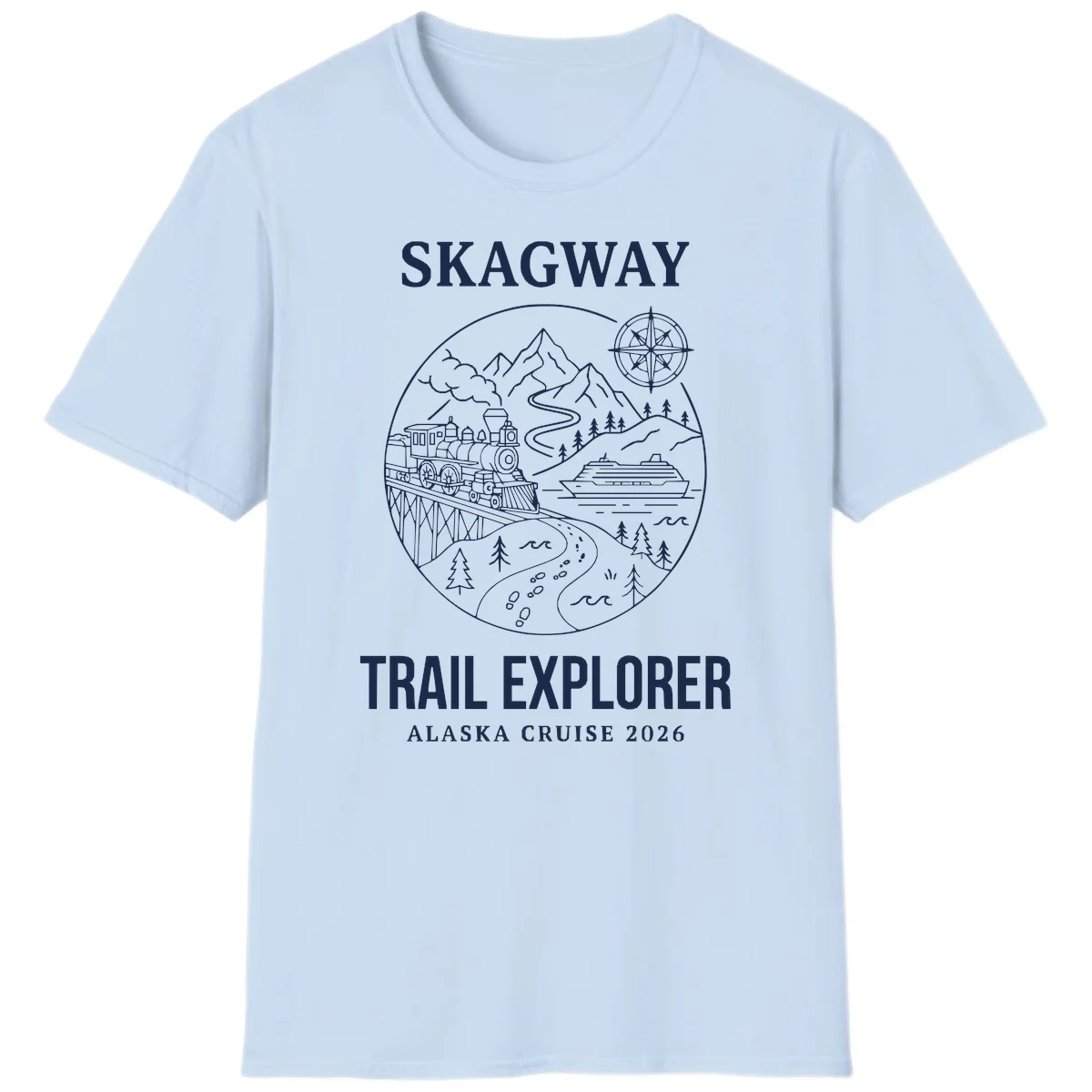 Skagway Trail Explorer Alaska Cruise T-Shirt in Light Blue