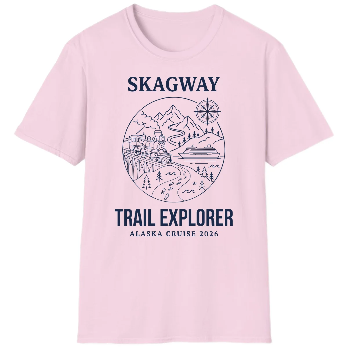 Skagway Trail Explorer Alaska Cruise T-Shirt in Light Pink