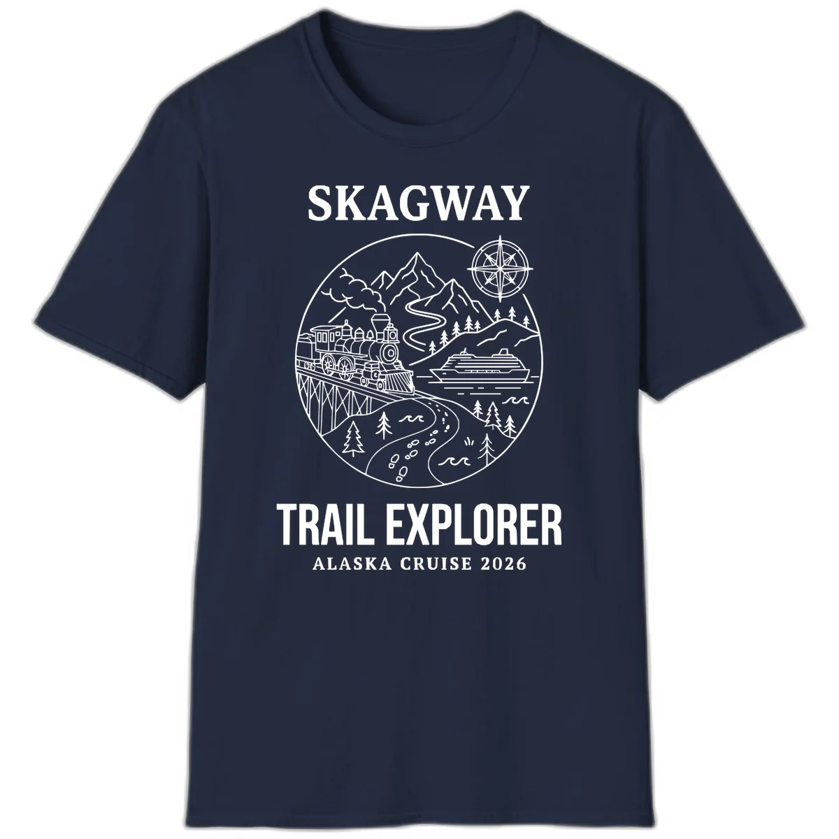 Skagway Trail Explorer Alaska Cruise T-Shirt in Navy
