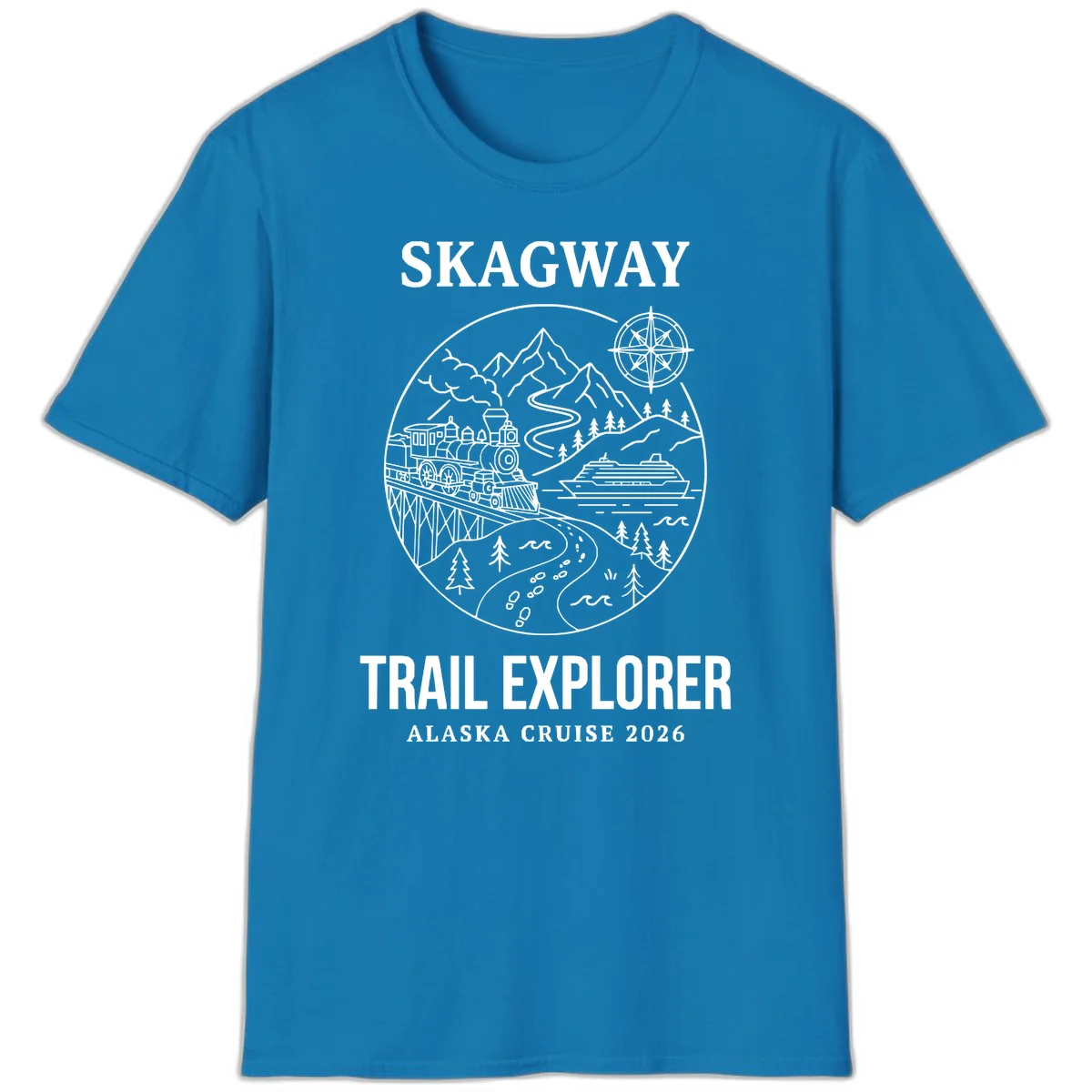 Skagway Trail Explorer Alaska Cruise T-Shirt in Sapphire