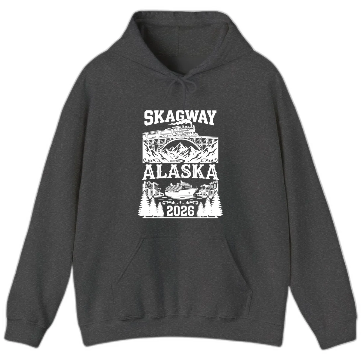 Skagway Alaska 2026 Cruise Adventure Hoodie in Dark Heather