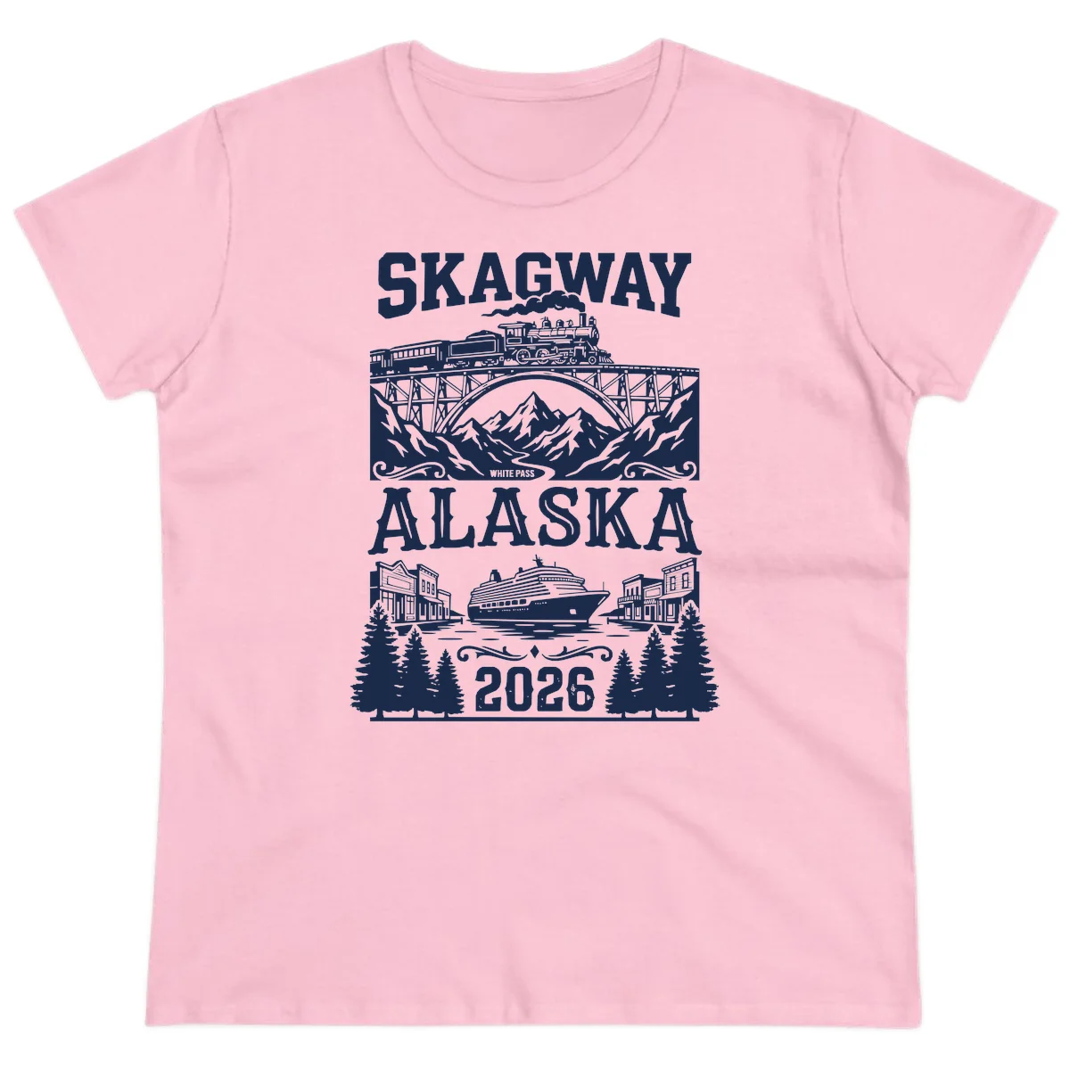 Skagway Alaska 2026 Cruise Adventure Ladies Tee in Light Pink