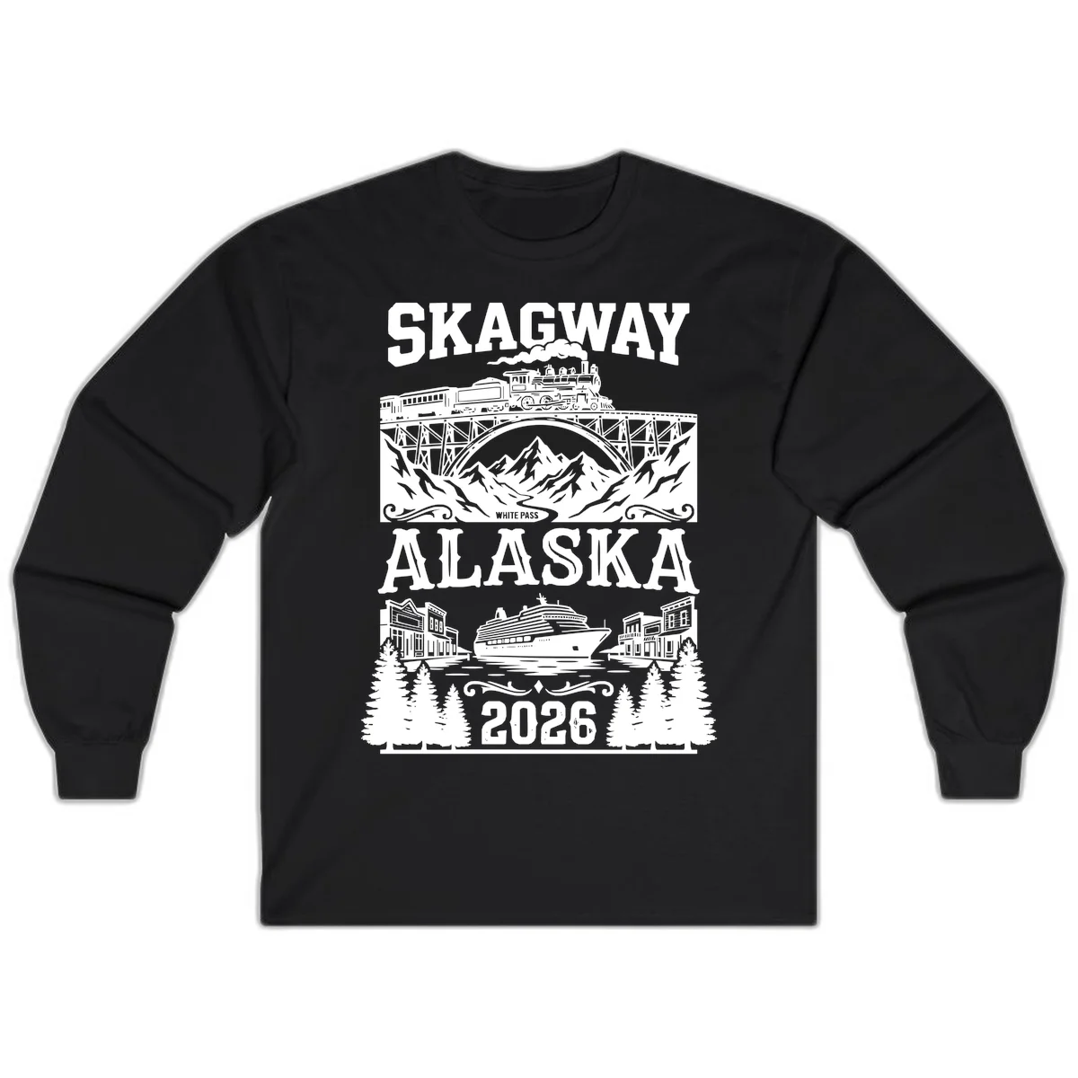 Skagway Alaska 2026 Cruise Adventure Long Sleeve in Black