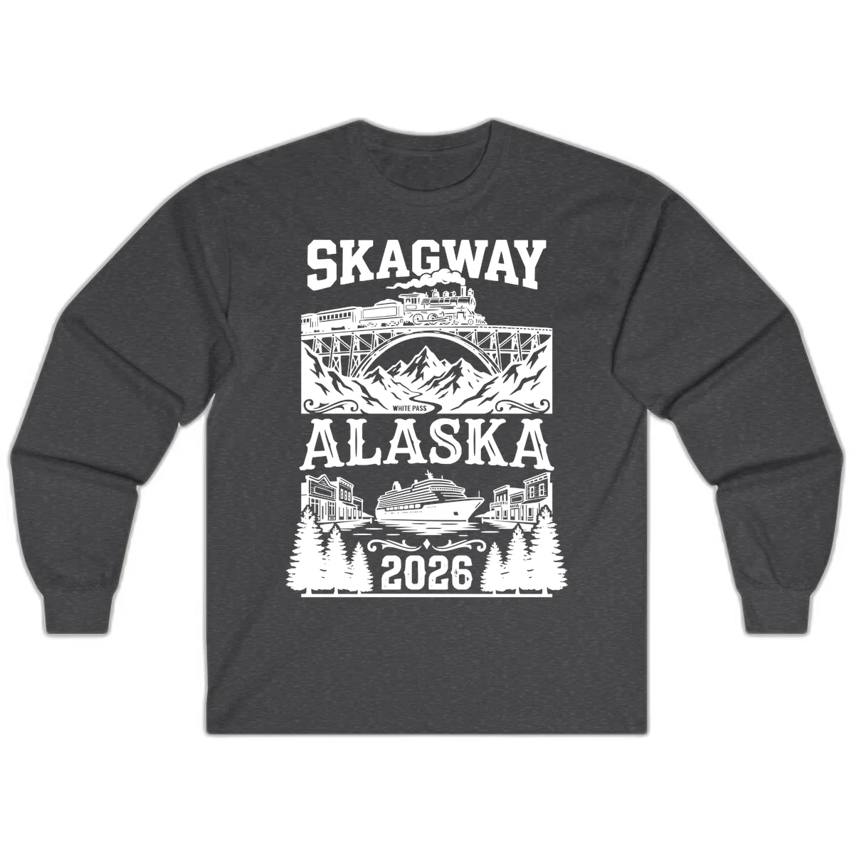 Skagway Alaska 2026 Cruise Adventure Long Sleeve in Dark Heather