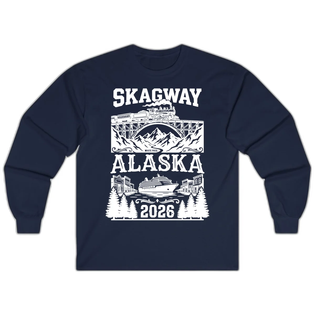 Skagway Alaska 2026 Cruise Adventure Long Sleeve in Navy