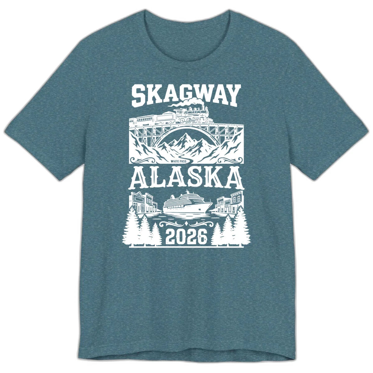 Skagway Alaska 2026 Cruise Adventure Premium Tee in Heather Deep Teal