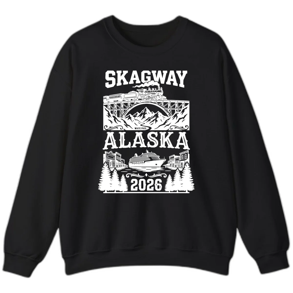 Skagway Alaska 2026 Cruise Adventure Sweatshirt in Black