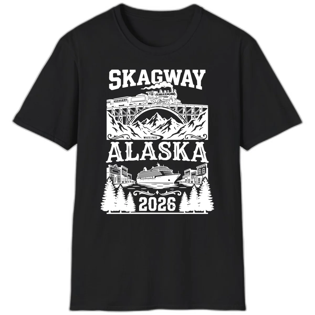Skagway Alaska 2026 Cruise Adventure T-Shirt in Black