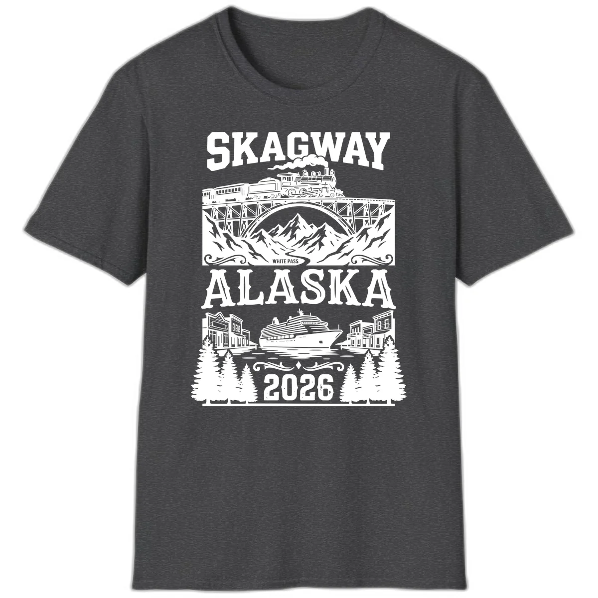 Skagway Alaska 2026 Cruise Adventure T-Shirt in Dark Heather