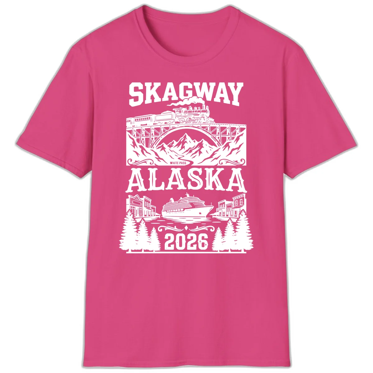 Skagway Alaska 2026 Cruise Adventure T-Shirt in Heliconia
