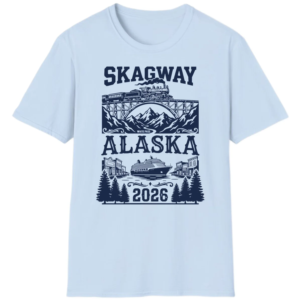 Skagway Alaska 2026 Cruise Adventure T-Shirt in Light Blue