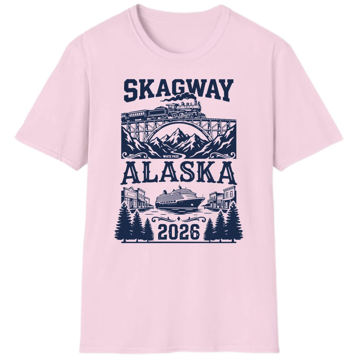 Skagway Alaska 2026 Cruise Adventure T-Shirt in Light Pink
