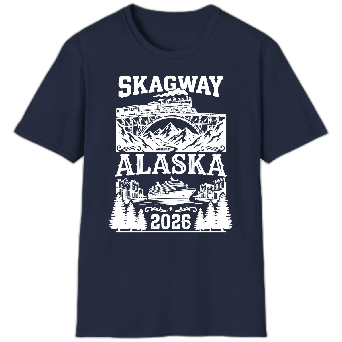 Skagway Alaska 2026 Cruise Adventure T-Shirt in Navy