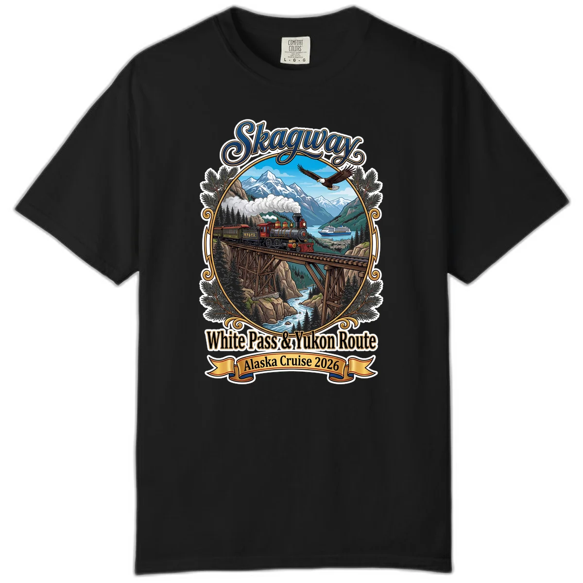 Skagway White Pass & Yukon Route Comfort Color Tee in Black