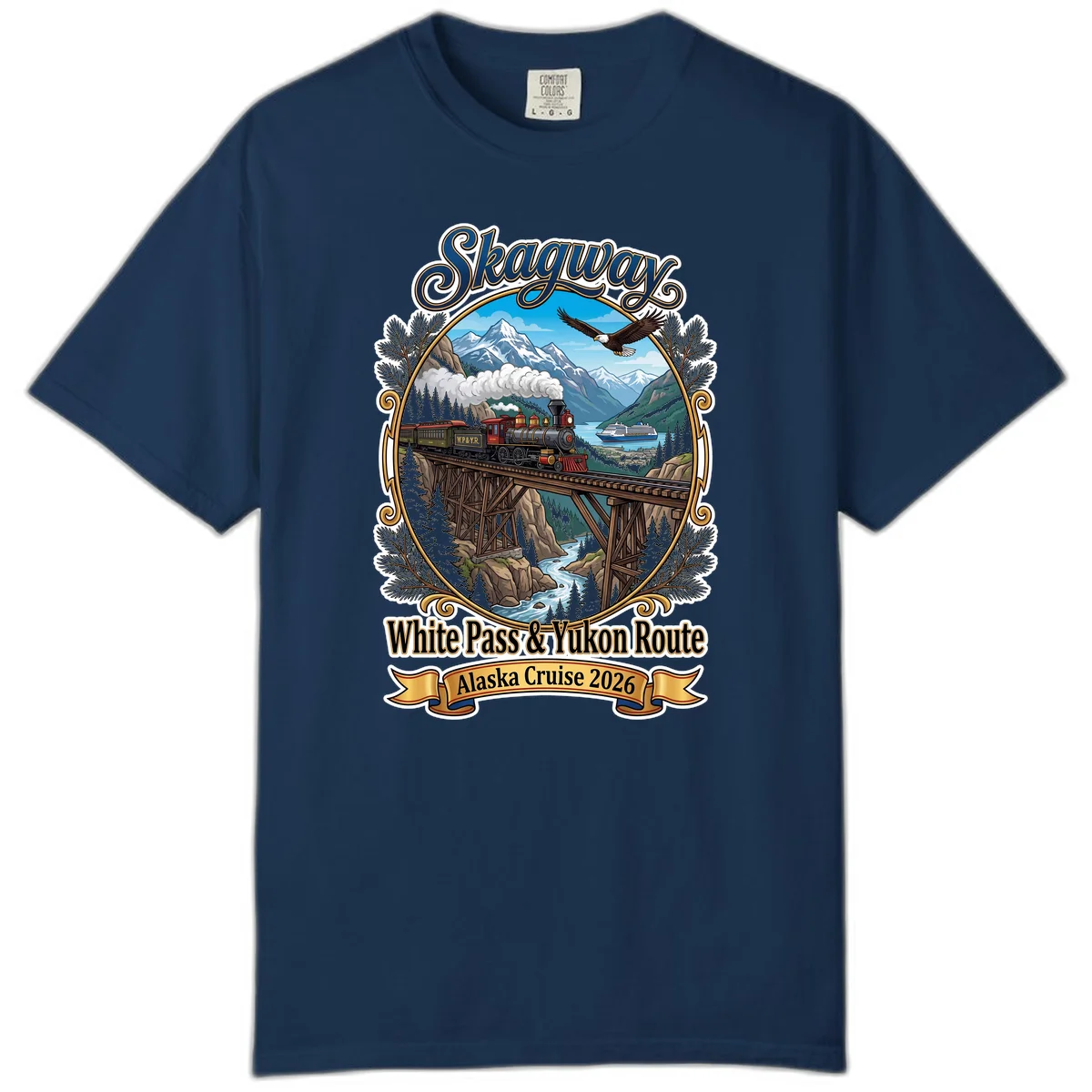 Skagway White Pass & Yukon Route Comfort Color Tee in Navy