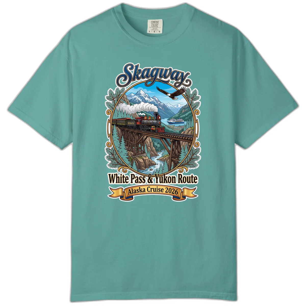 Skagway White Pass & Yukon Route Comfort Color Tee in Seafoam