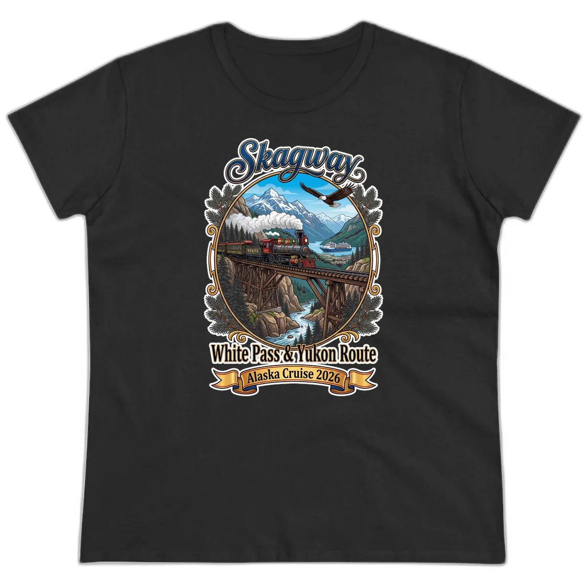 Skagway White Pass & Yukon Route Ladies Tee in Black