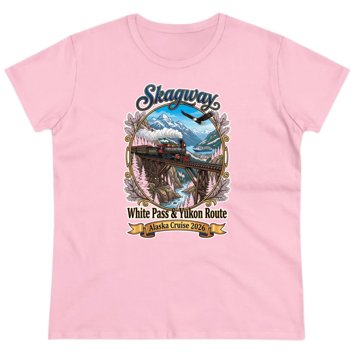 Skagway White Pass & Yukon Route Ladies Tee in Light Pink