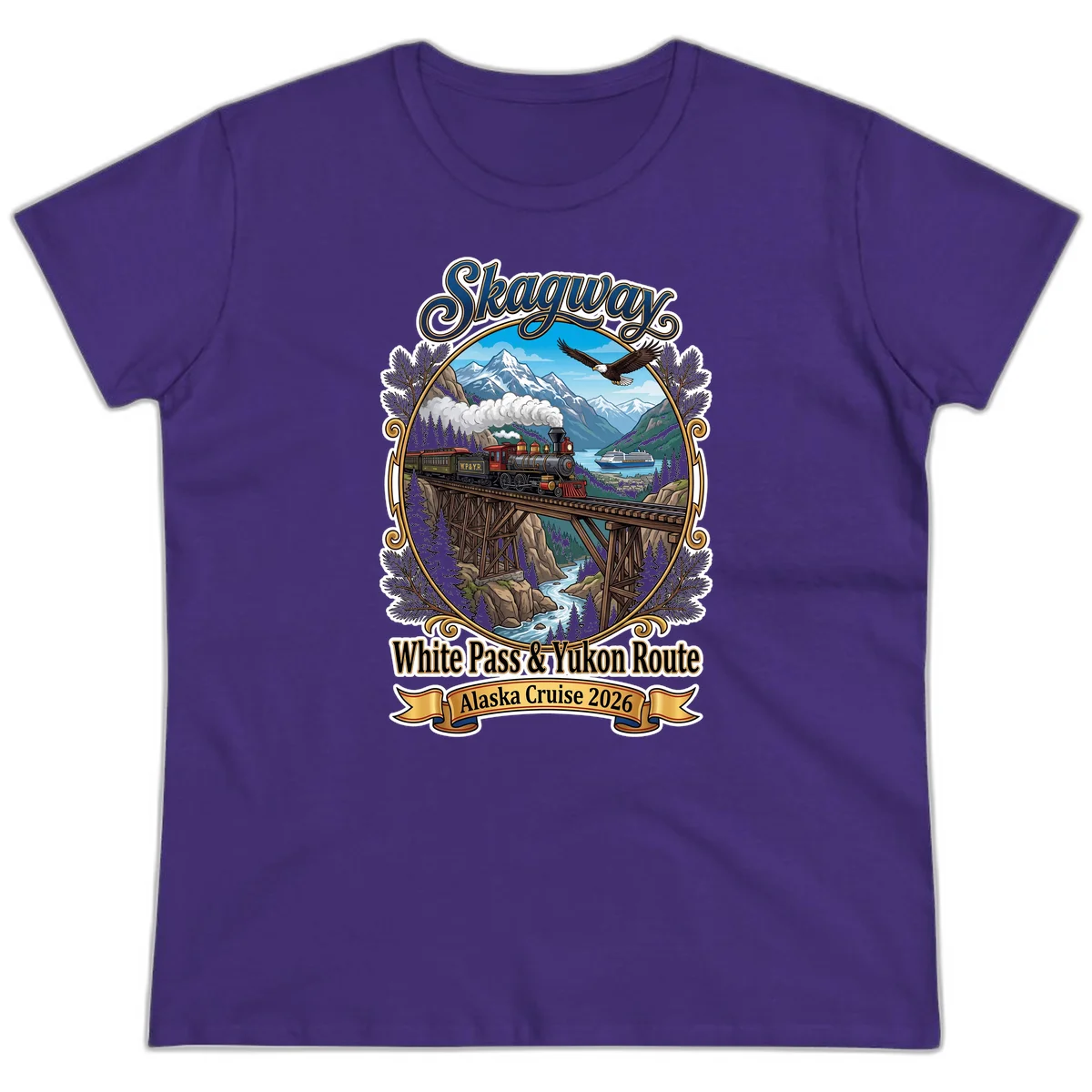 Skagway White Pass & Yukon Route Ladies Tee in Purple