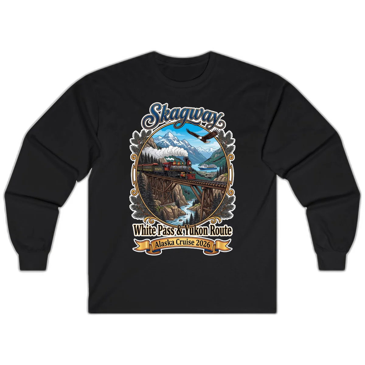 Skagway White Pass & Yukon Route Long Sleeve Shirt in Black