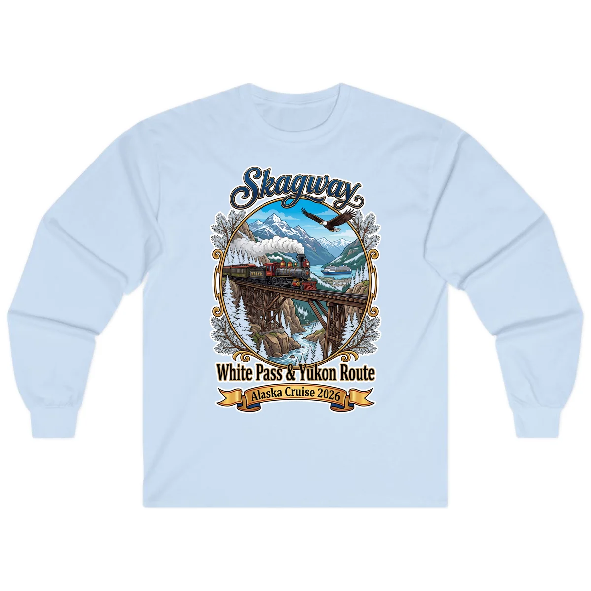 Skagway White Pass & Yukon Route Long Sleeve Shirt in Light Blue