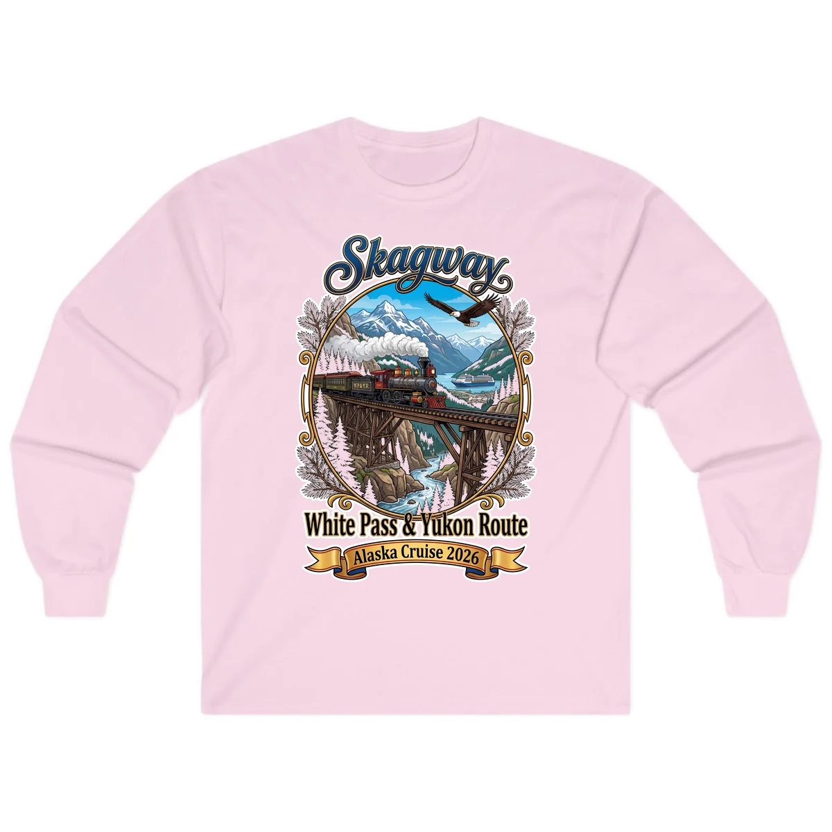 Skagway White Pass & Yukon Route Long Sleeve Shirt in Light Pink