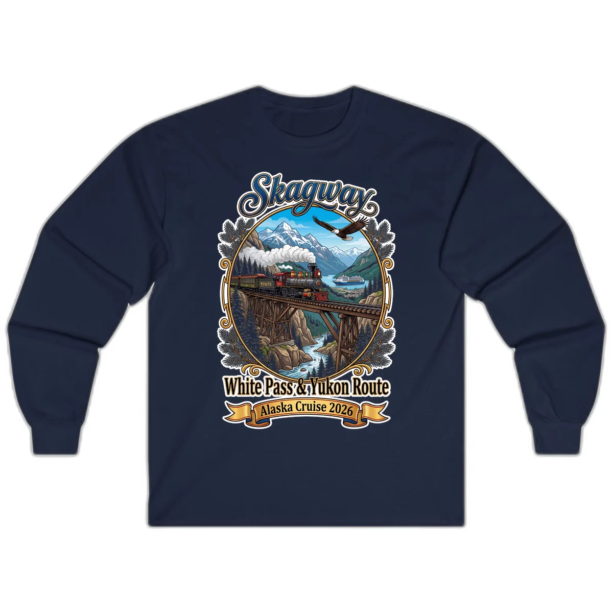 Skagway White Pass & Yukon Route Long Sleeve Shirt in Navy