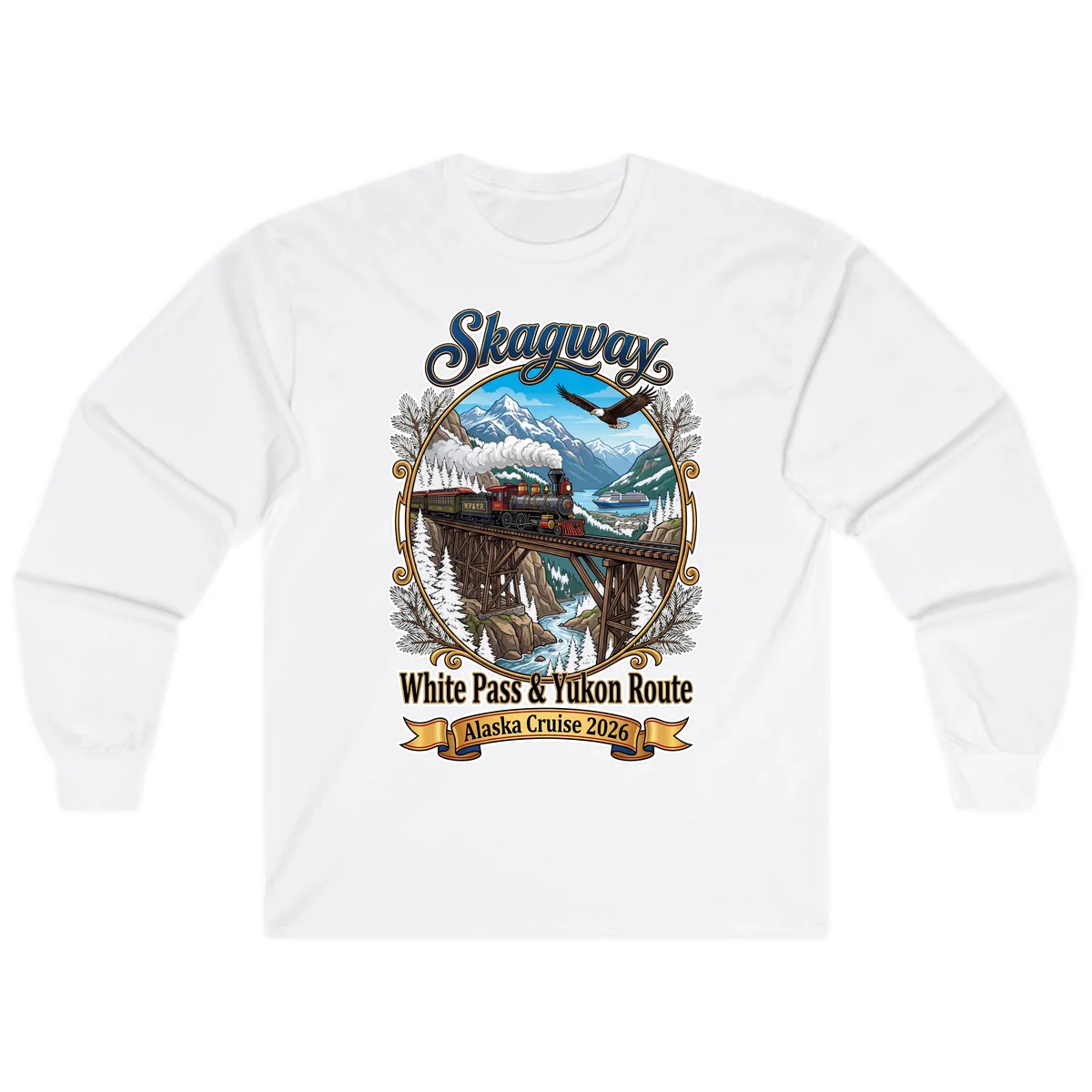 Skagway White Pass & Yukon Route Long Sleeve Shirt in White