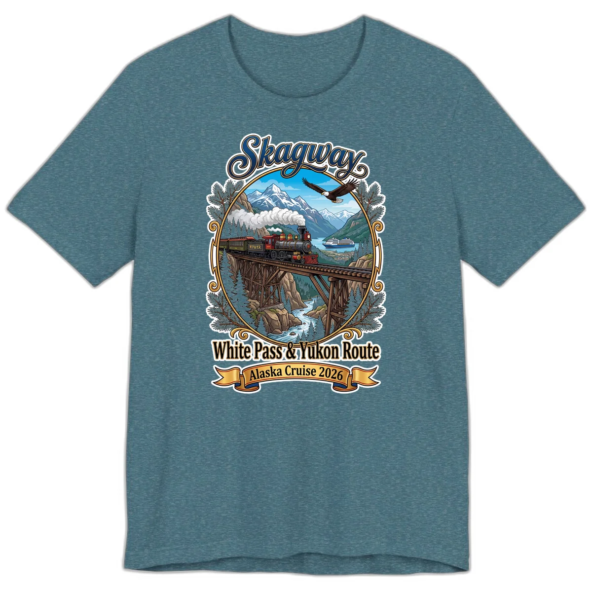 Skagway White Pass & Yukon Route Premium T-Shirt in Heather Deep Teal