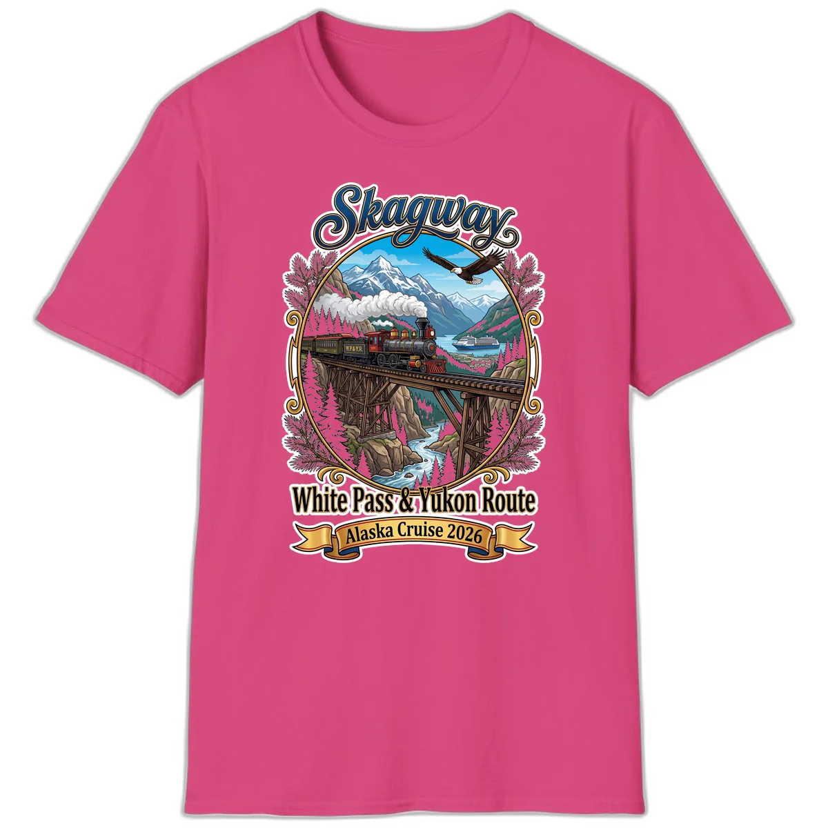 Skagway White Pass & Yukon Route T-Shirt in Heliconia