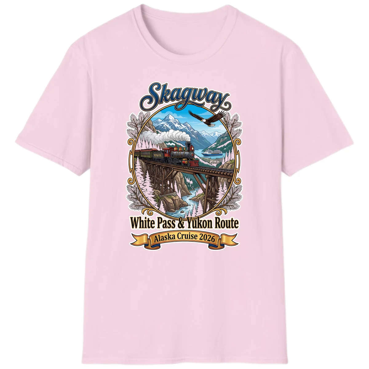Skagway White Pass & Yukon Route T-Shirt in Light Pink